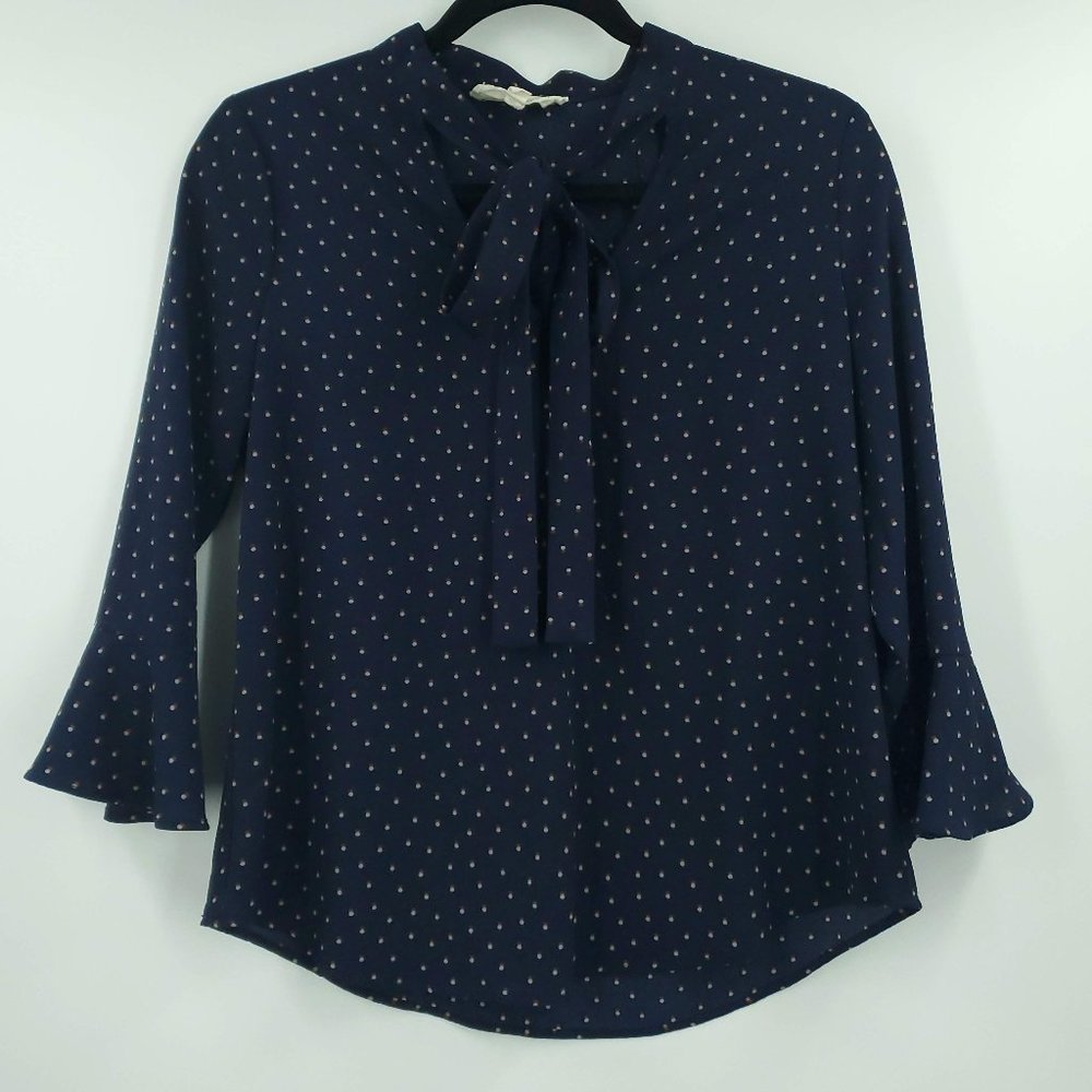 Sweet Wanderer Blue Polka Dot Neck Tie Blouse S